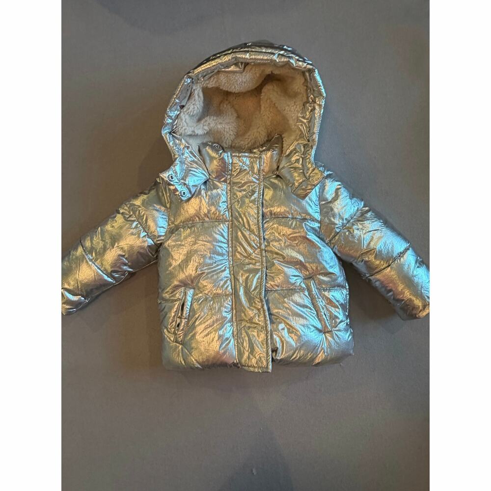 Baby Gap Metallic Silver Sherpa Lined Puffer Jacket Coat 3T